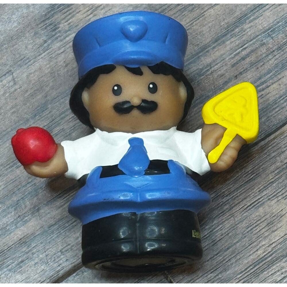 Fisher Price Little People Hispanic Crossing Guard For Bus W/ Sign & Apple